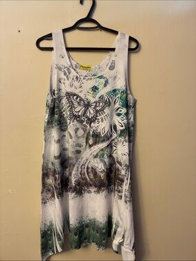 White Floral & Butterfly Tank Dress